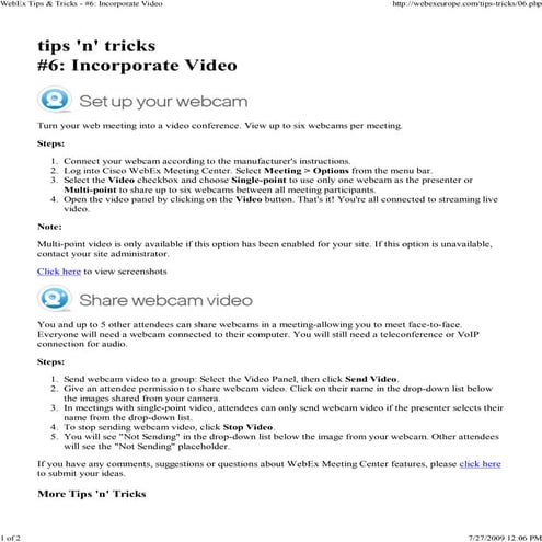 Web Ex Tips N\' Tricks Email Series 2009