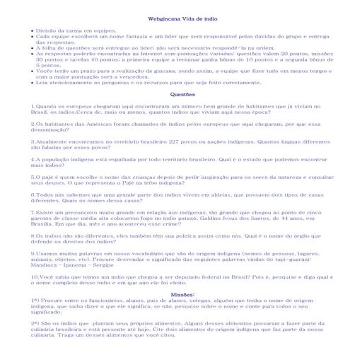 Webgincana vida de índio