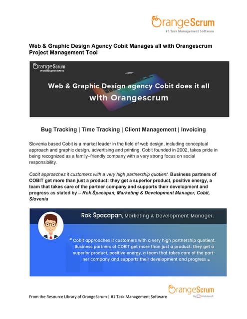Web &amp; graphic design agency cobit manages all with orangescrum project ma...