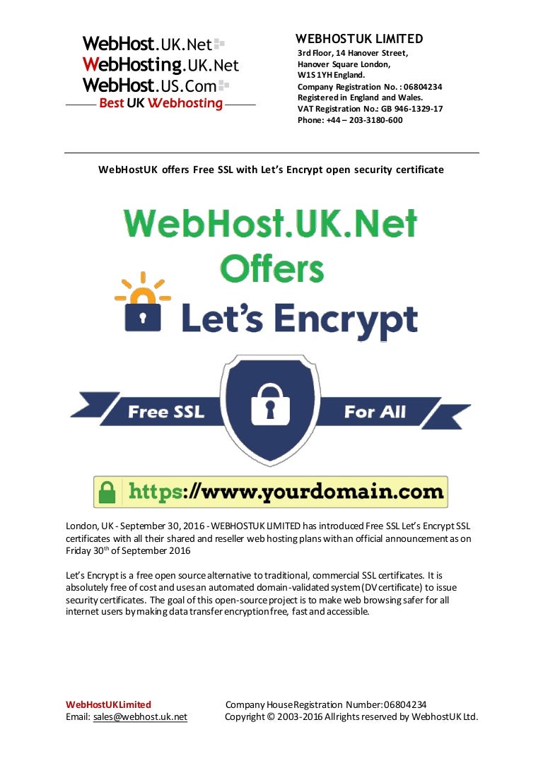 Webhostuk Leading Uk Hosting Provider Offers Free Letsencrypt Ssl Images, Photos, Reviews