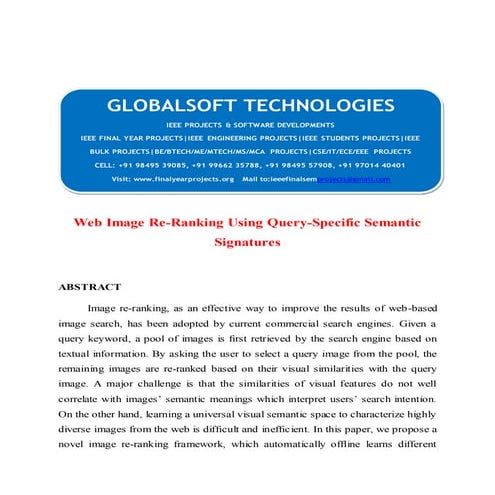IEEE 2014 DOTNET DATA MINING PROJECTS Web image re ranking using query-specif...