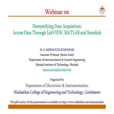 Webinar on Demystifying Data Acquistion Systems: Access Data through Matlab, ...