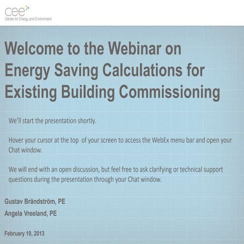 Energy Savings Calculations for Existing Building Commissioning