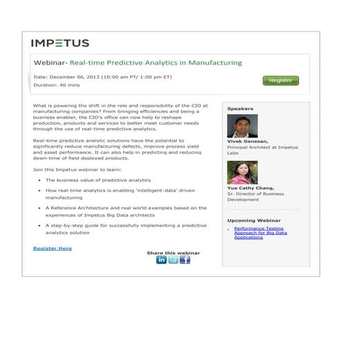Webinar  real-time predictive analytics in manufacturing