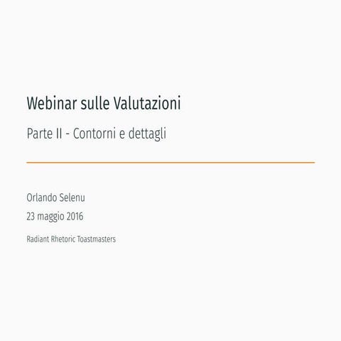 Webinar sulle valutazioni - 23 maggio 2016