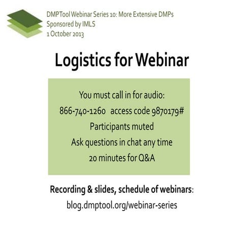 DMPTool Webinar 10: More Extensive DMPs