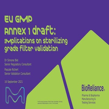 EU GMP Annex 1 Draft: Implications on Sterilizing Grade Filter Validation