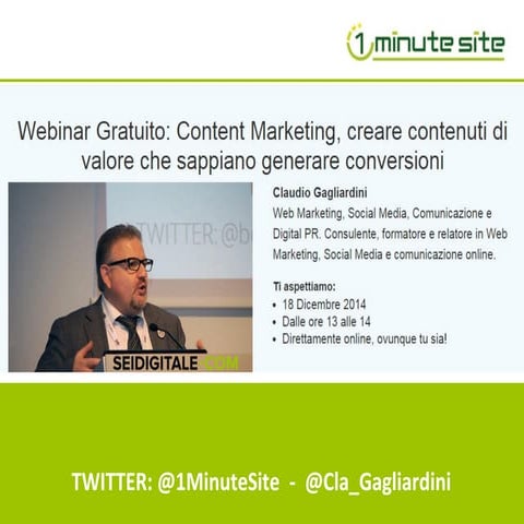 Webinar 1 Minute Site con Claudio Gagliardini