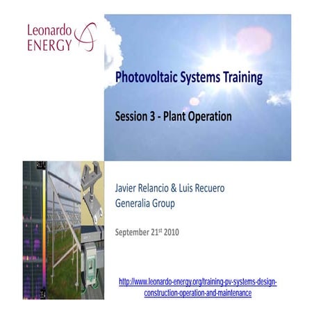 Photovoltaic Training - Session 3 - Plant Operation