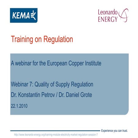 Electricity Markets Regulation - Lesson 7 -   Quality Of Supply Regulation