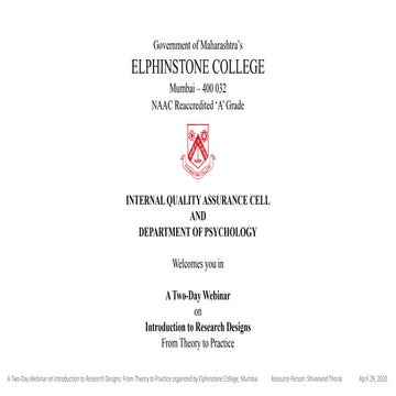  Introduction to Research Methodology & Designs: from Theory to Practice by Elphistone College Mumbai