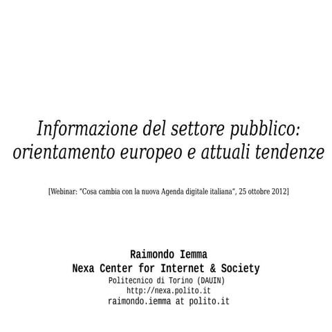 Informazione del settore pubblico: orientamento europeo e attuali tendenze
