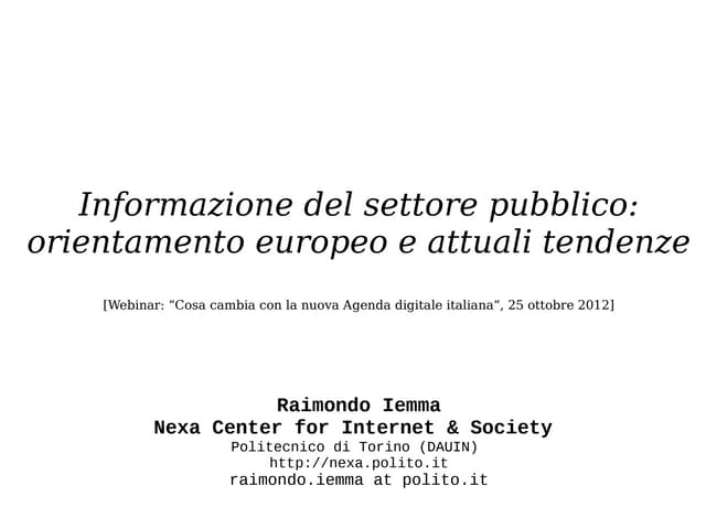 Informazione del settore pubblico: orientamento europeo e attuali tendenze