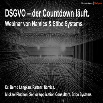 Webinar "DSGVO – Der Countdown läuft " Namics und Stibo Systems