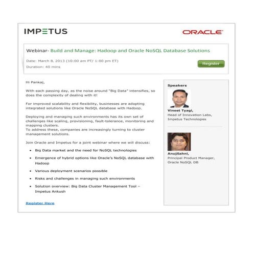Webinar Invite-Build and Manage Hadoop and Oracle NoSQL Database Solutions