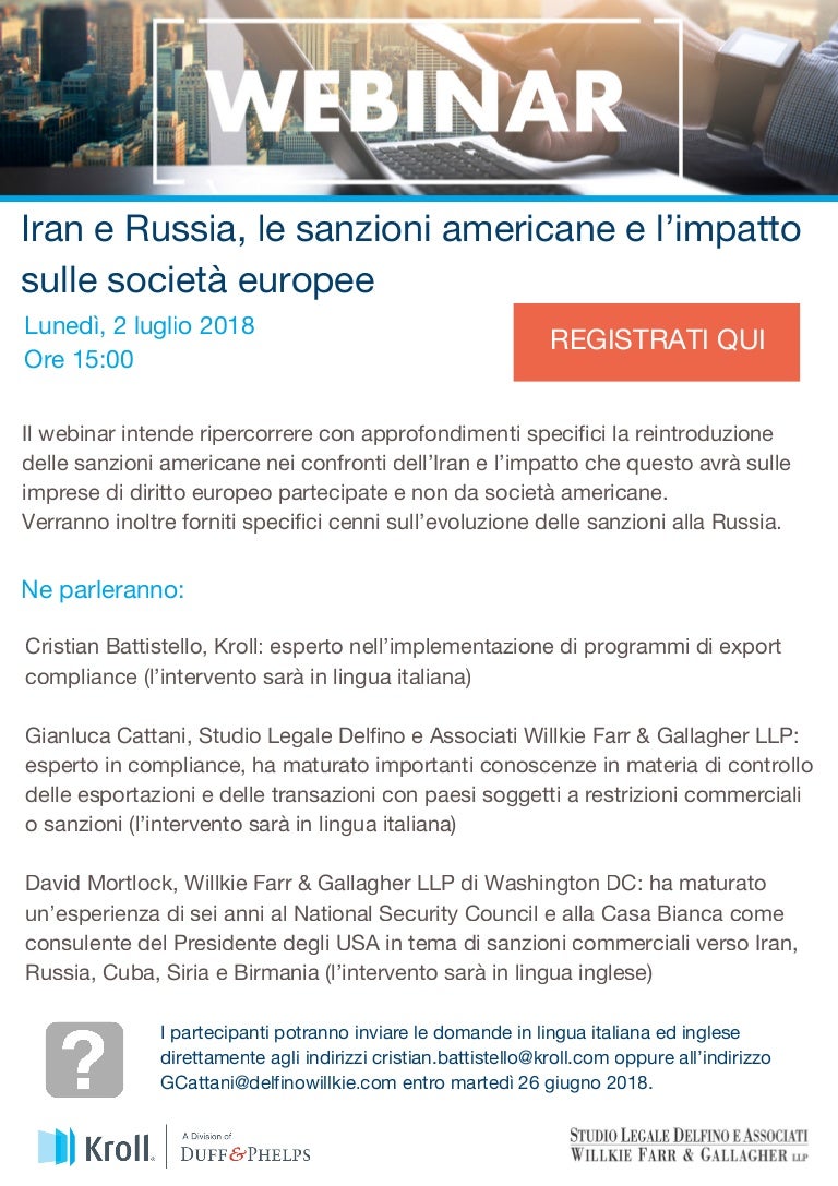 Webinar Iran E Russia Le Sanzioni Americane E L Impatto Sulle Soci