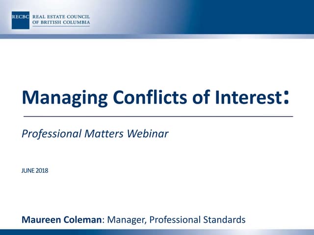 Professional Matters Webinar: Managing Conflicts of Interest