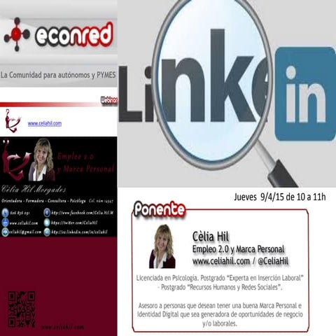 Webinar de Celia Hil sobre LinkedIn y Marca Personal en Econred 9-4-15