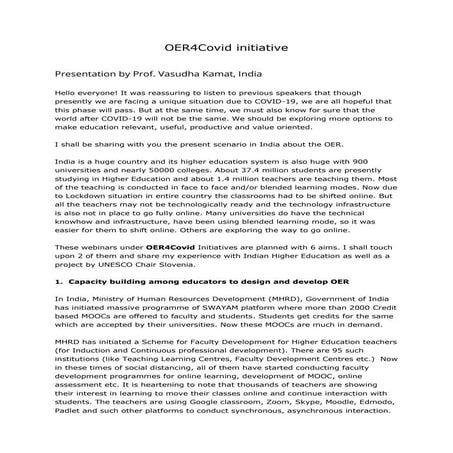 Webinar oer4covid initiative 9.4.2020 Vasudha  kamat