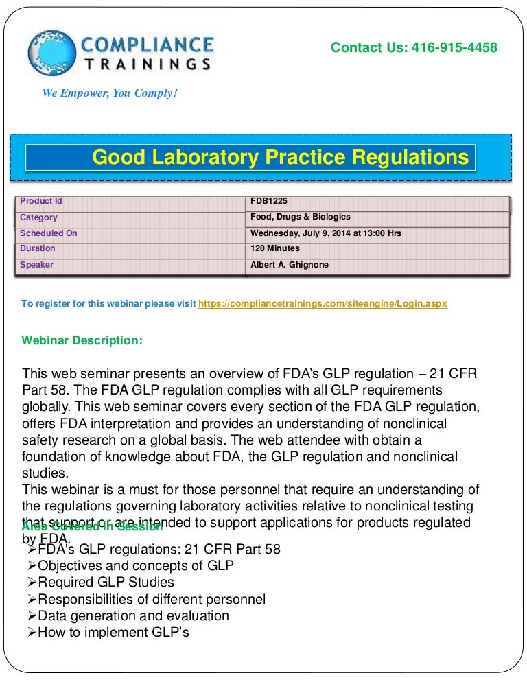 inar on good laboratory practice regulations