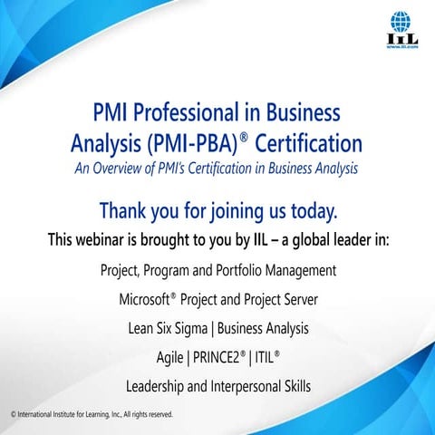 PMI Professional in Business Analyisis (PMI-PBA) Certification 