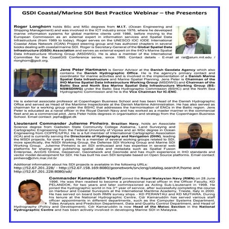 Presenter Biographies for GSDI Marine SDI Best Practice Webinar