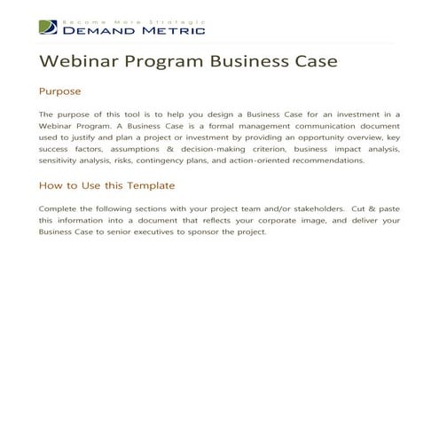 Webinar program business case template