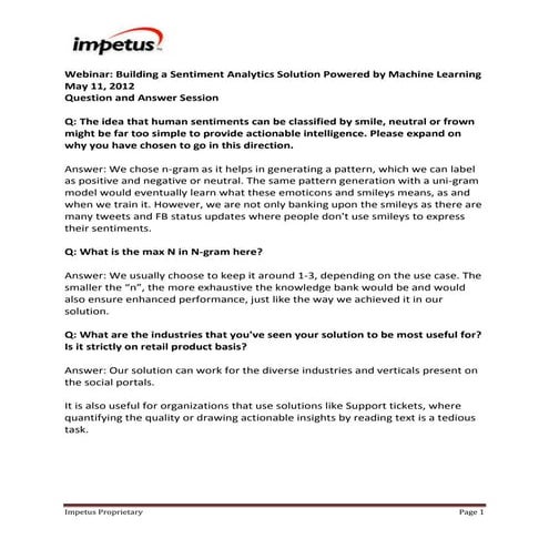 Building a Sentiment Analytics Solution powered by Machine Learning- Webinar QA