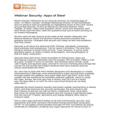 Webinar Security:  Apps of Steel transcription