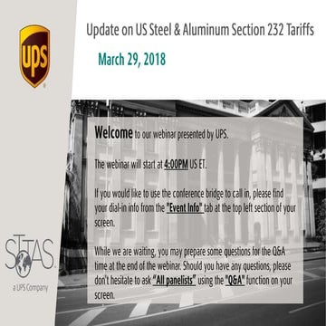 UPS Update on US Steel and Aluminum Section 232 Tariffs | PDF