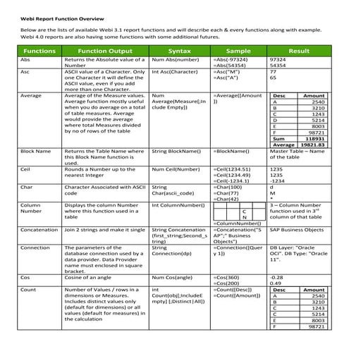 Webi Report Function Overview | PDF