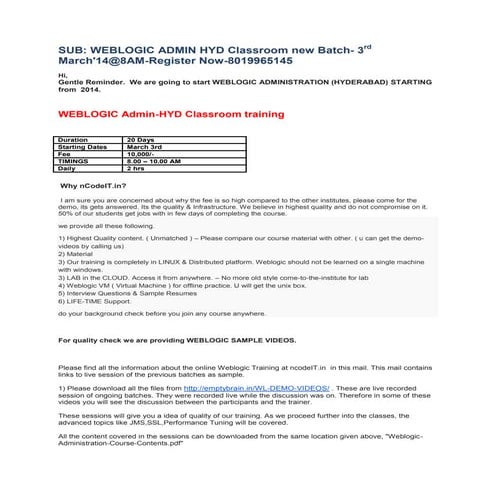 Weblogic hyd-classroom