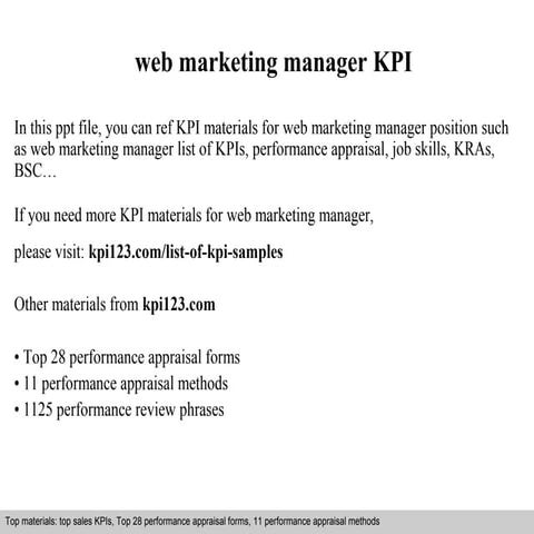 Web marketing manager kpi