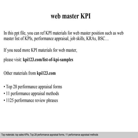 Web master kpi