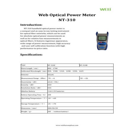 Web optical power meter nt 310