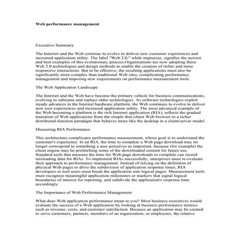 Web performance management