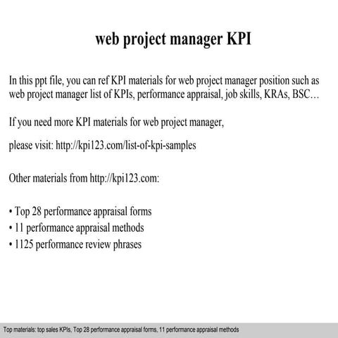 Web project manager kpi