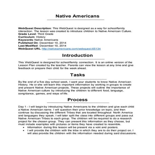 Web quest native americans