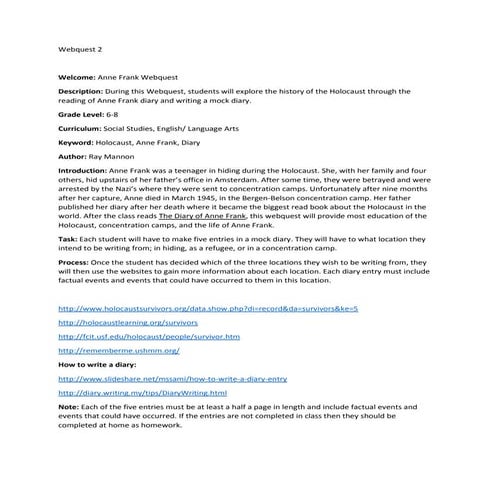 Anne frank webquest | DOC