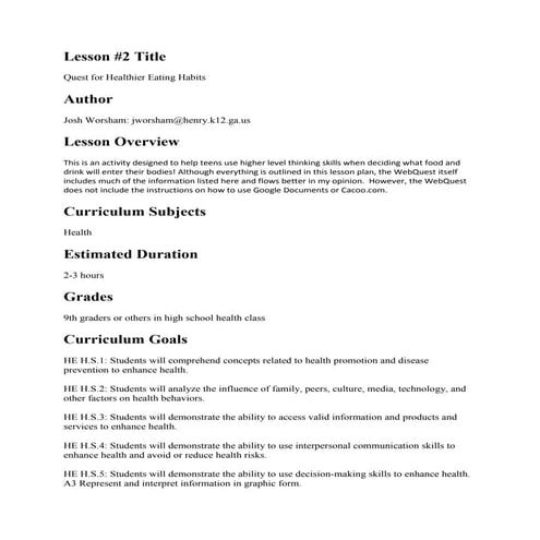 Web quest lesson plan