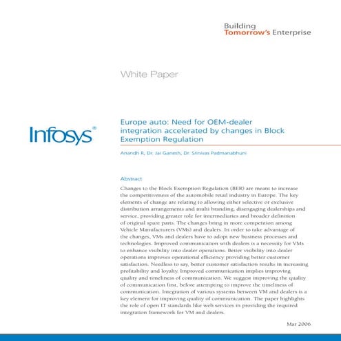 Infosys – Block Exemption Regulation Automotive