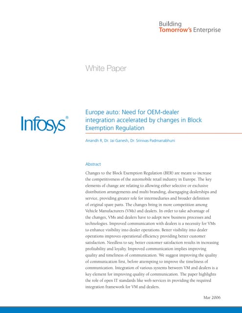Infosys – Block Exemption Regulation Automotive