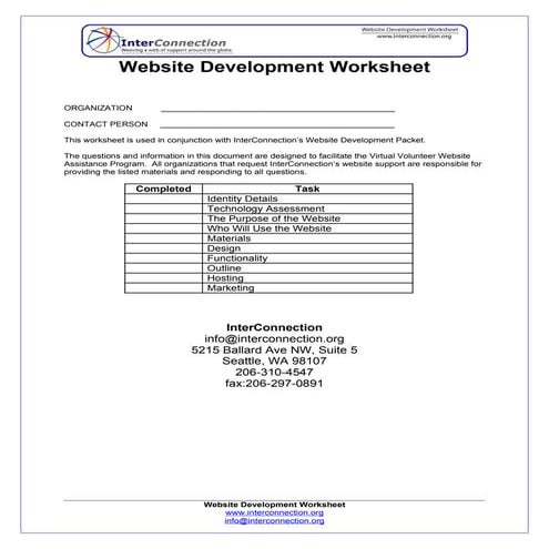 Website Development Worksheet
