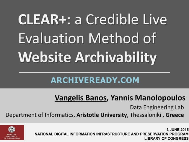 Website Archivability - Library of Congress NDIIPP Presentation 2015/06/03
