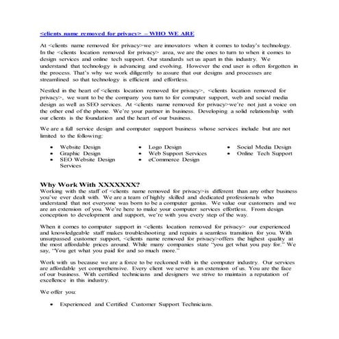 Website Copywriting Sample