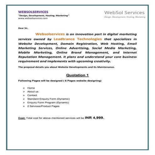 Website development proposal - Leadtrance Technologies