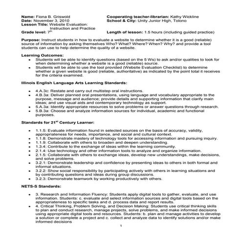 Website Evaluation Lesson Plan