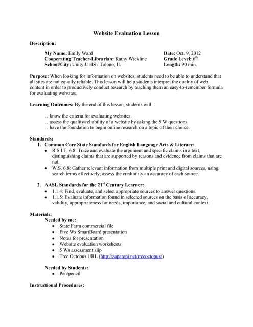 Website Evaluation Lesson