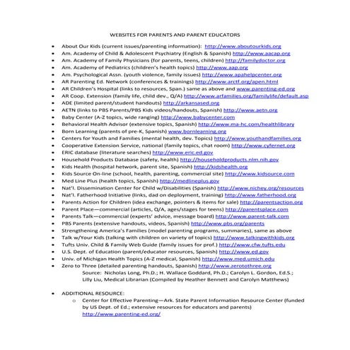 Websites for parents and parent educators