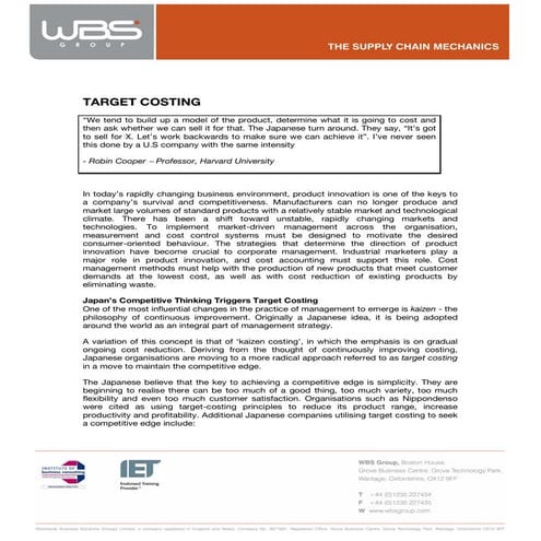 Website wbs target costing